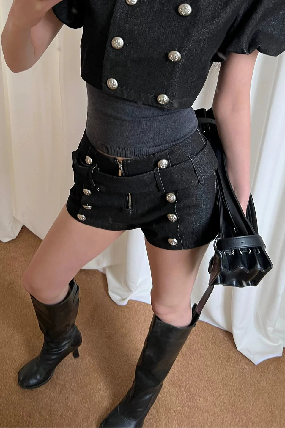 military double breasted short pants10024