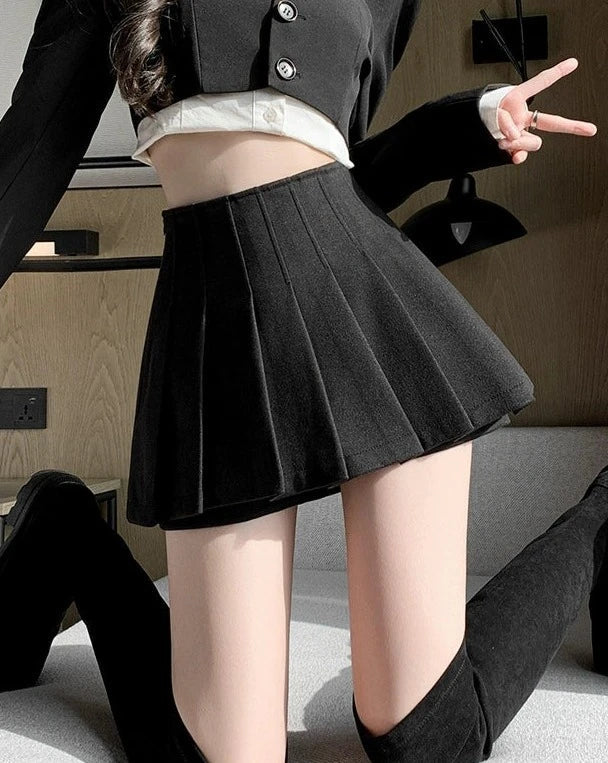 チャコールプリーツスカートパンツ KSG20578