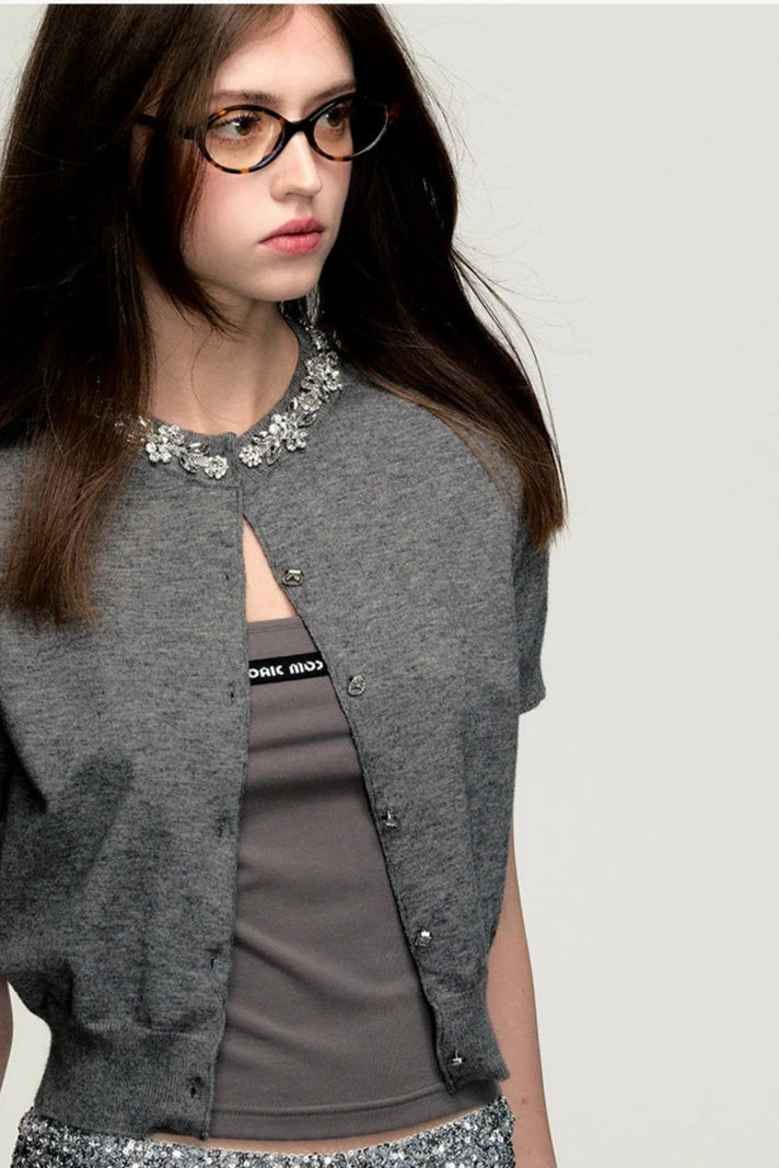 college gray knit cardigan