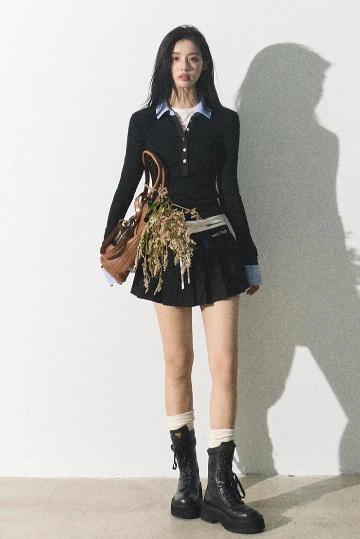 patchwork new pleats skirt