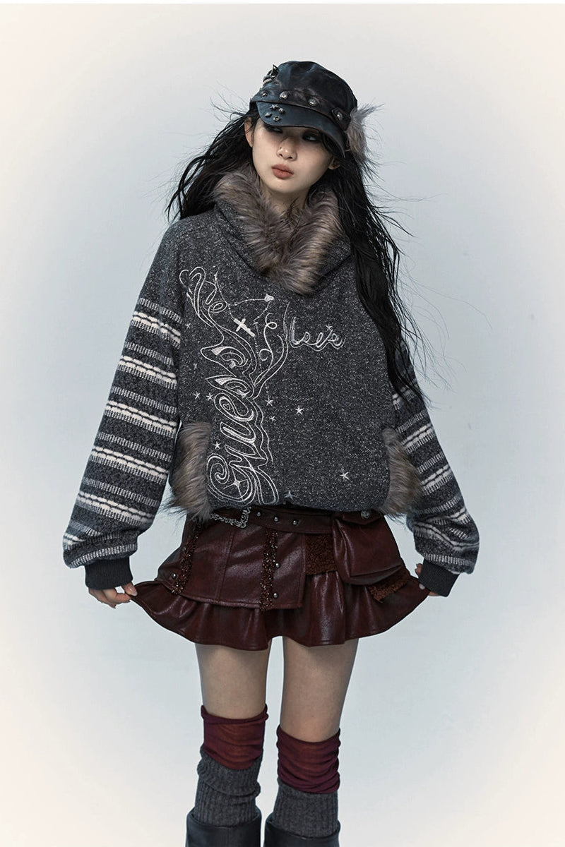 loose fur hoodie