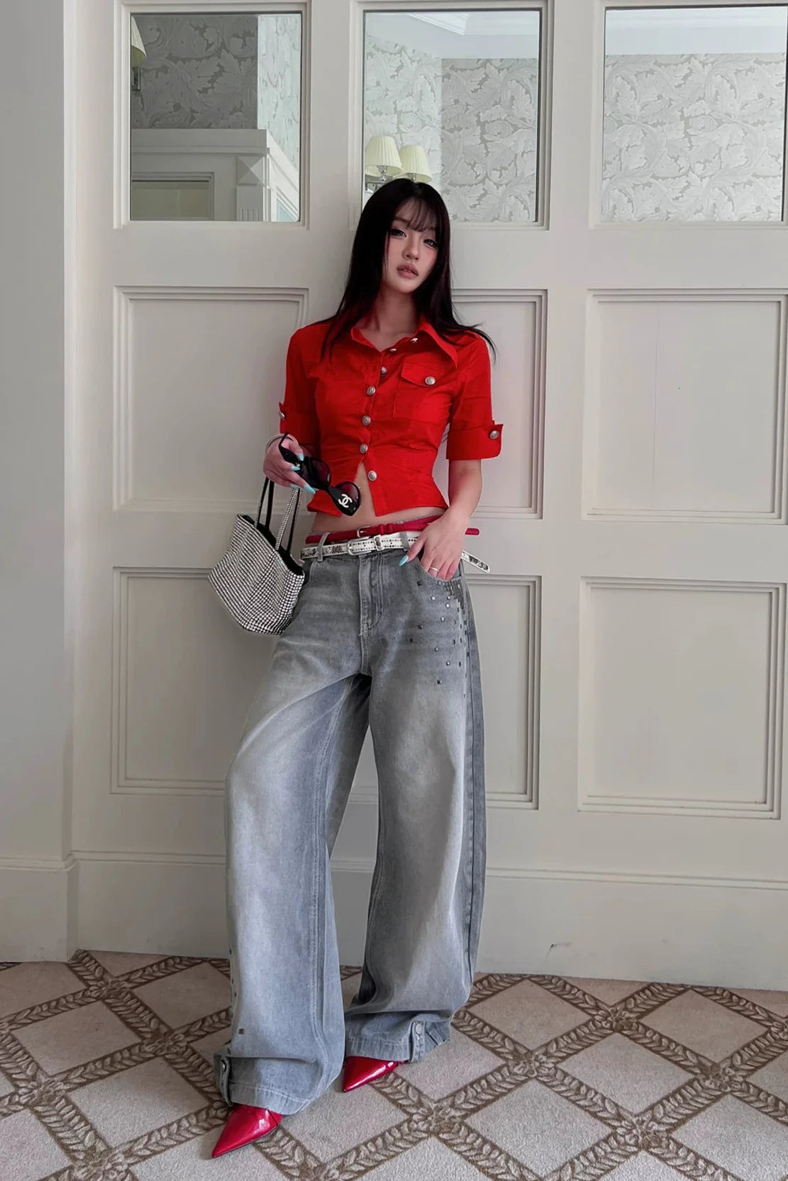 peplum hem short sleeve shirt10012