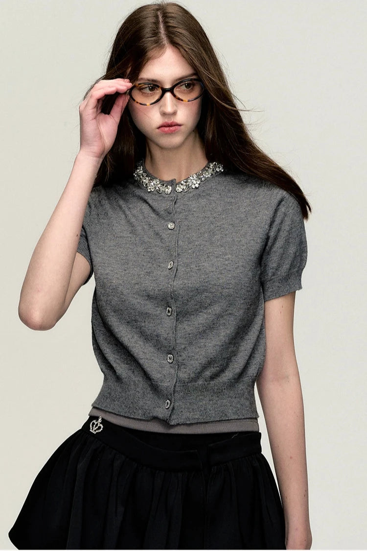 college gray knit cardigan