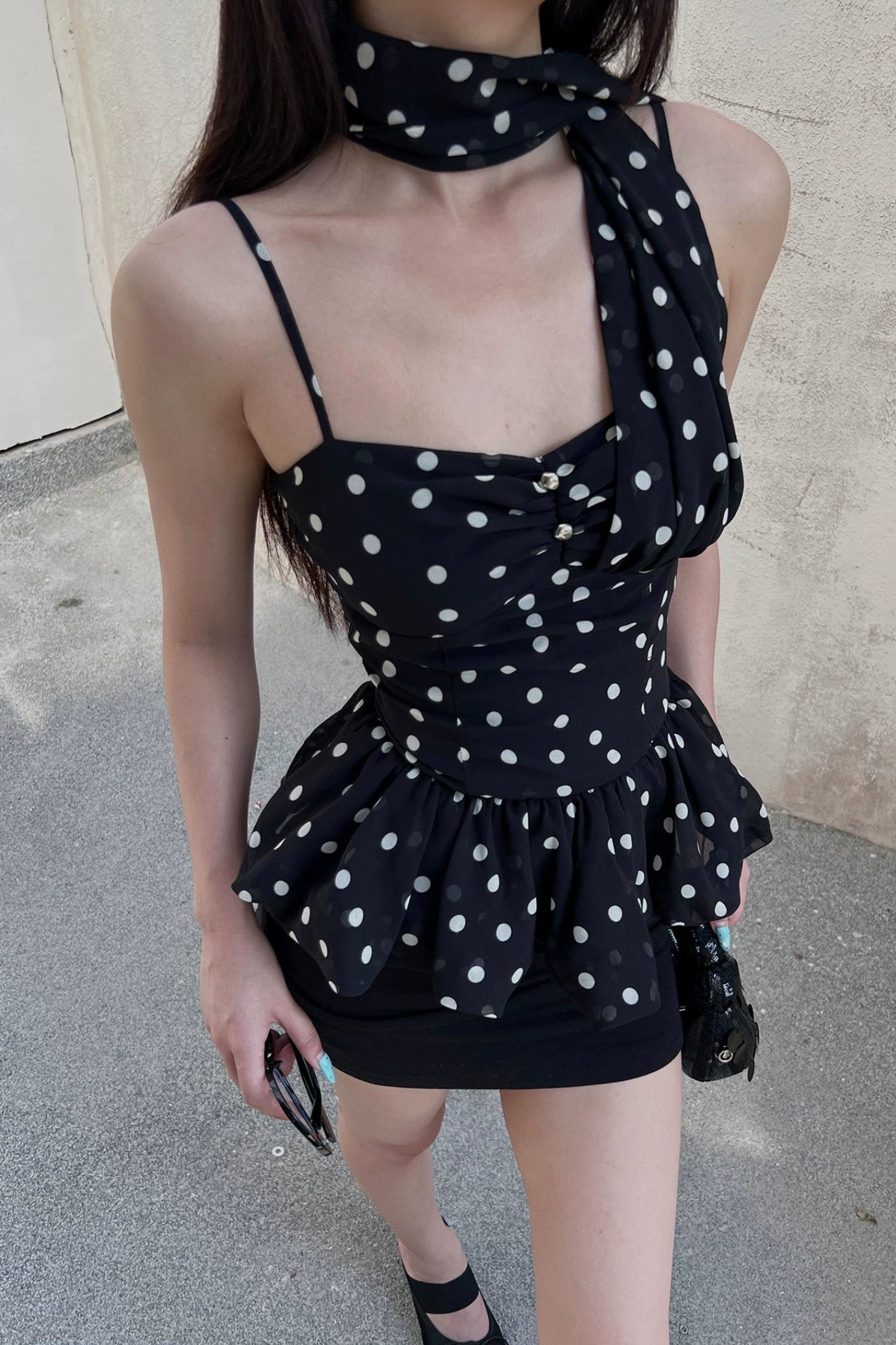 peplum polka mini dress