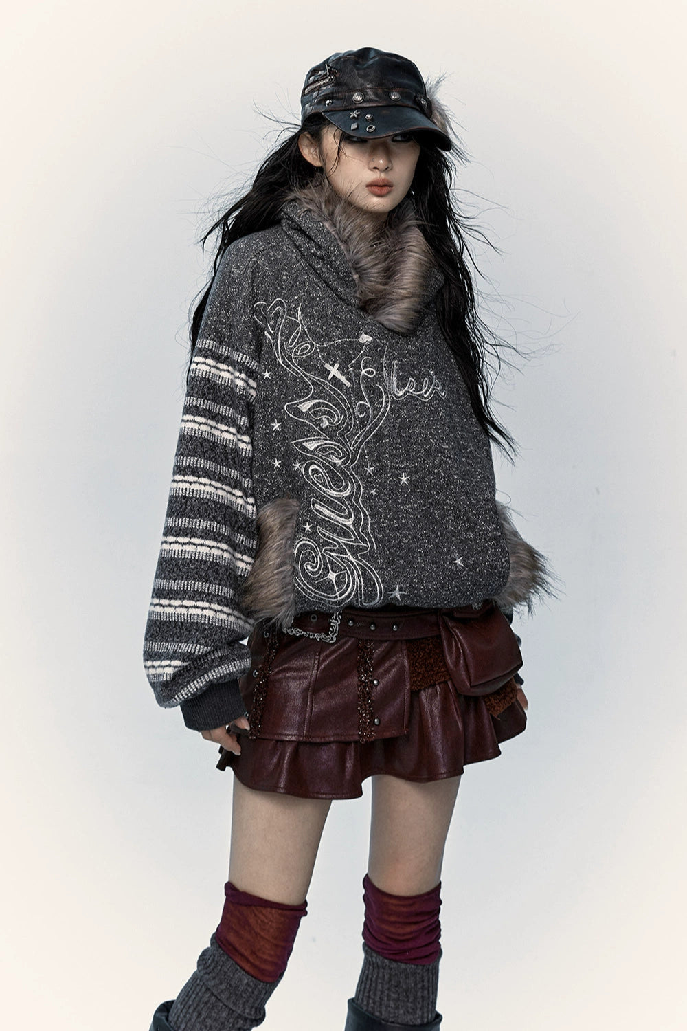 loose fur hoodie