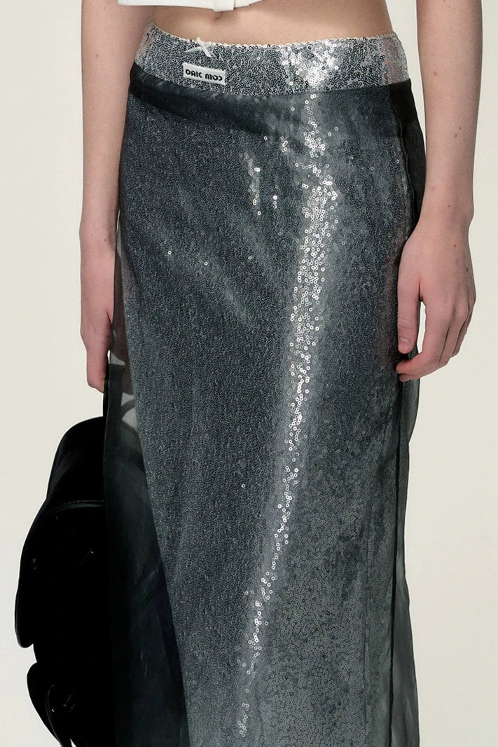 slim vacation sequin half skirt