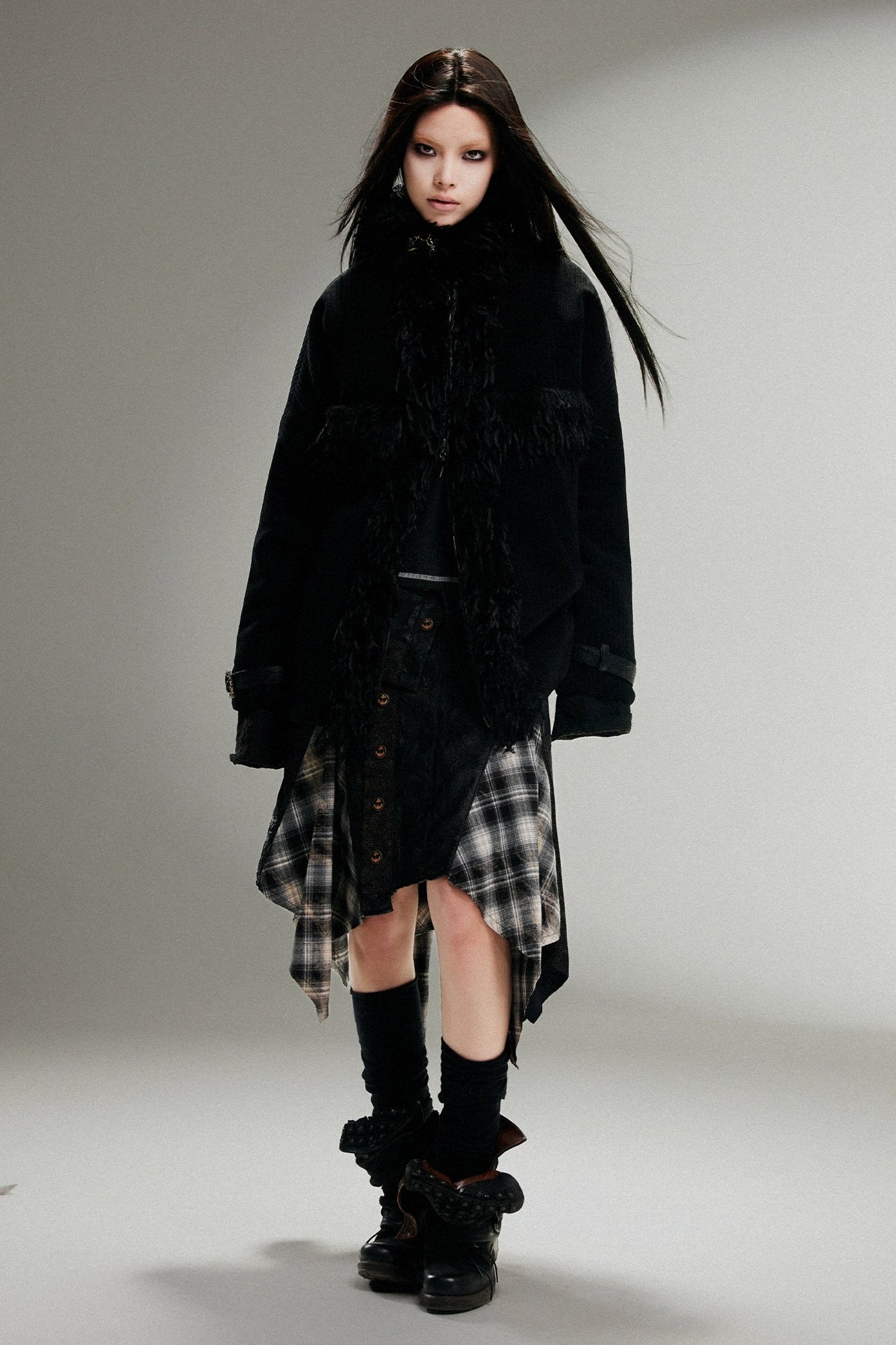 fur punk long coat