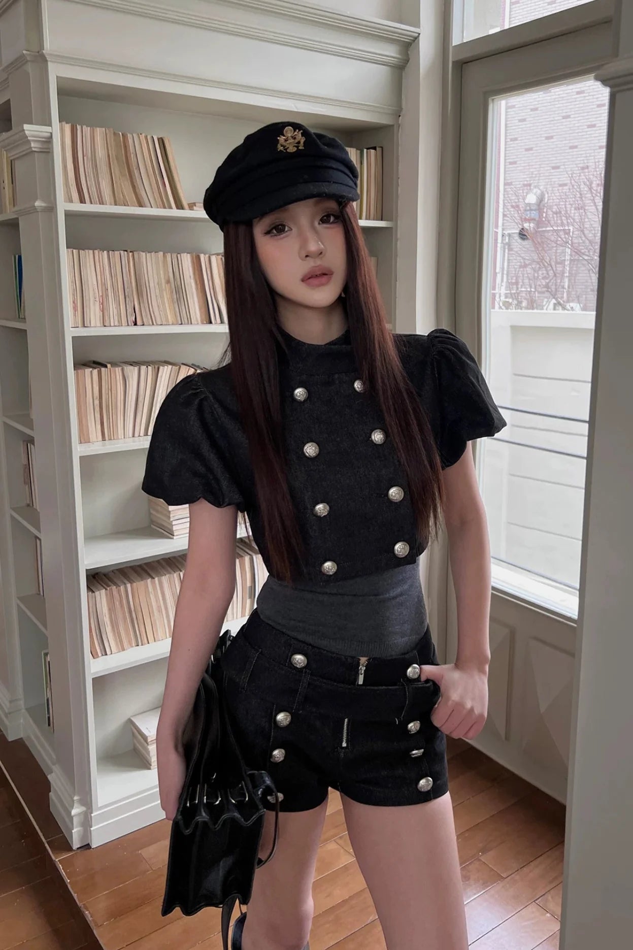 military puff sleeve top10023