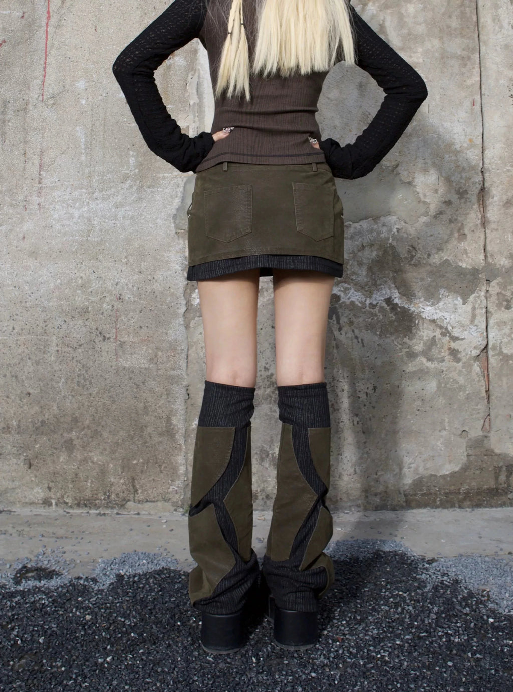 tied with string leg warmers