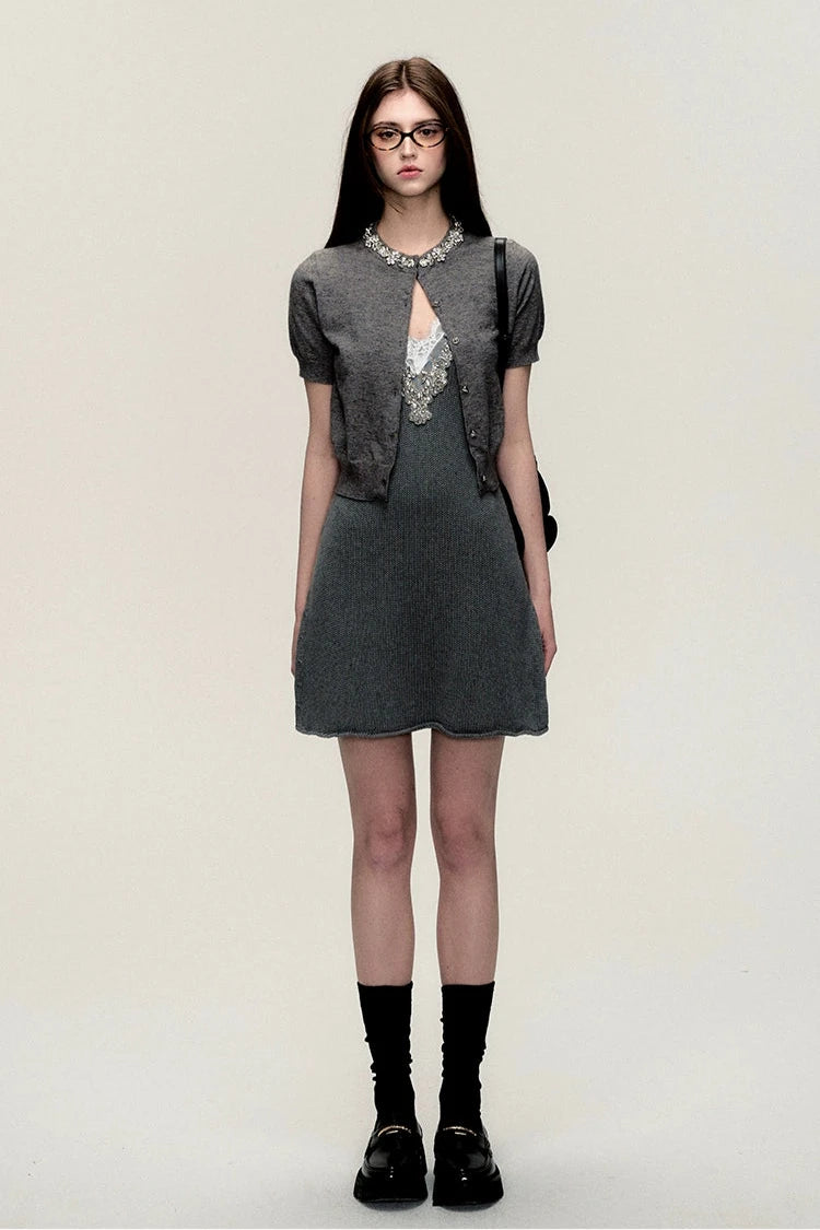 summer waist vneck knit halter dress