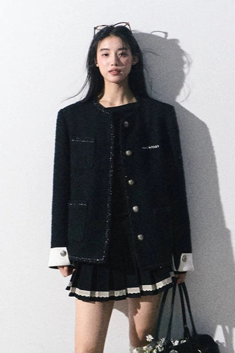 tweed line point black jacket