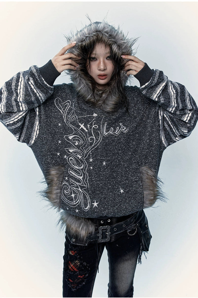 loose fur hoodie