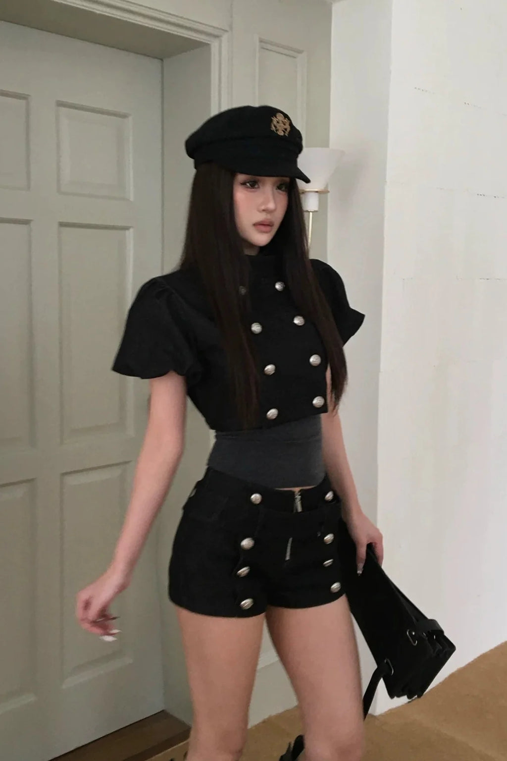 military puff sleeve top10023