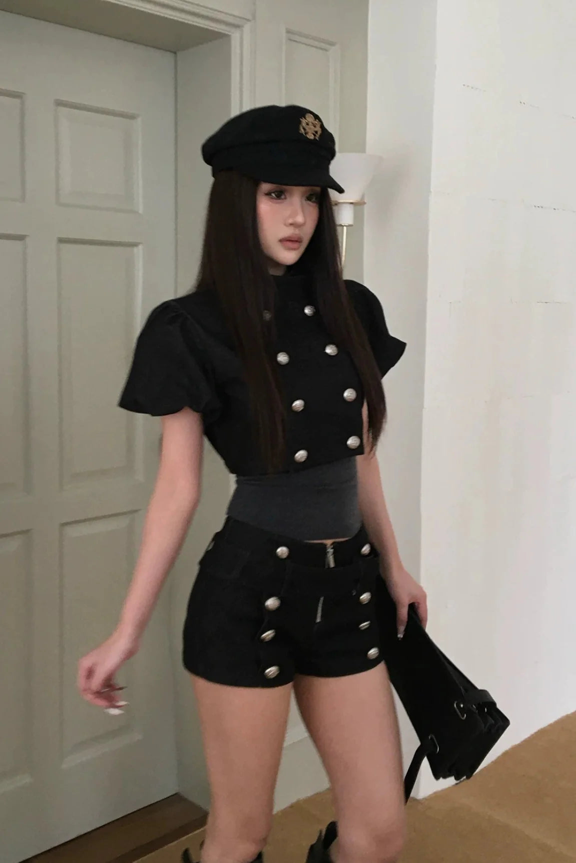 military double breasted short pants10024