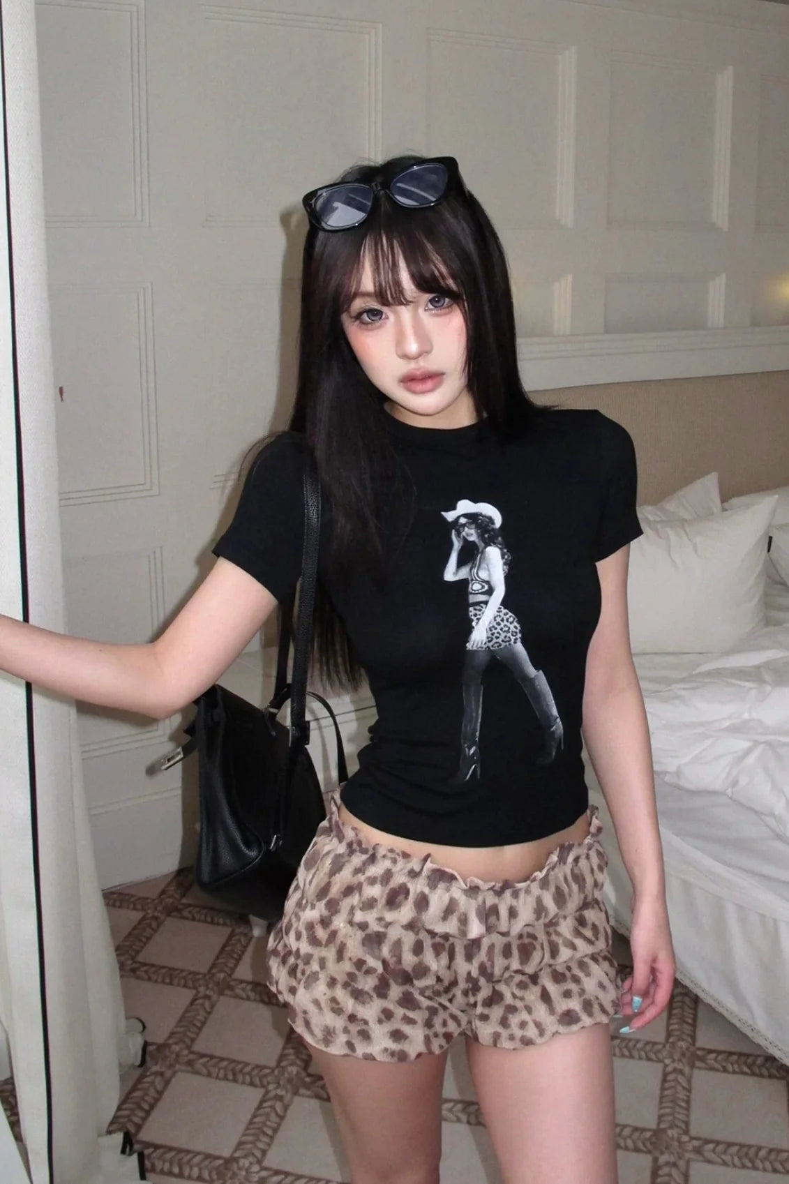 waffle leopard short pants10008