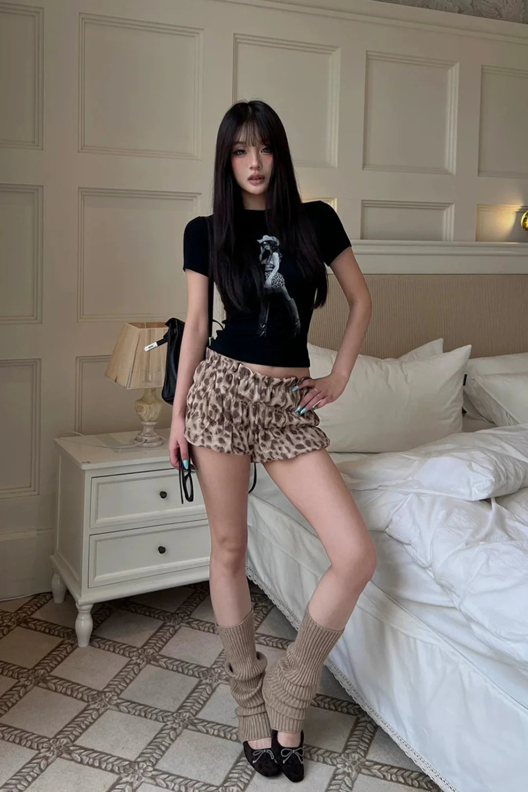waffle leopard short pants10008