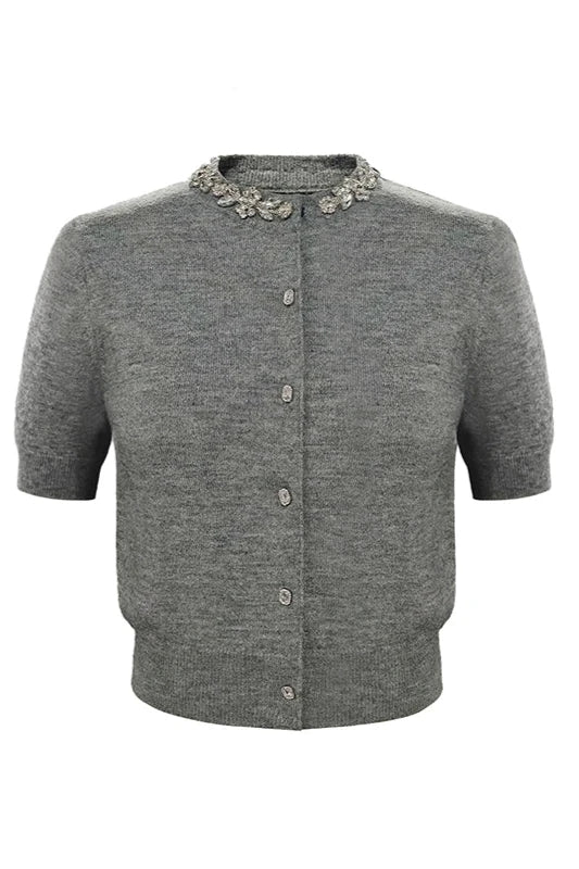 college gray knit cardigan