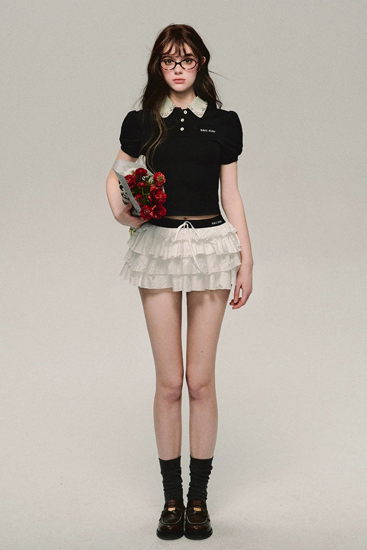 patchwork fake two polo tops