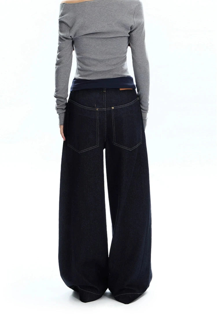 string belt wide denim pants