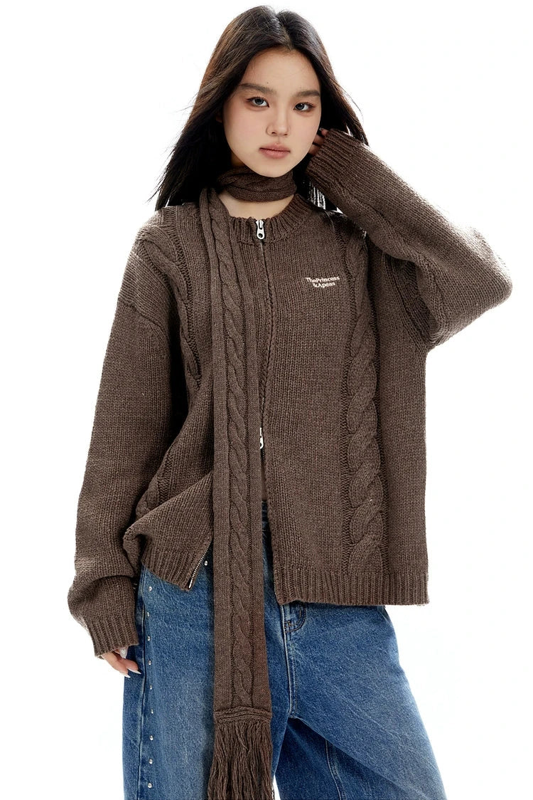 muffler loose knit cardigan