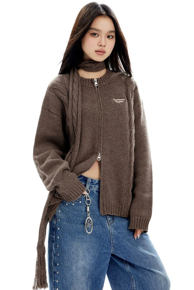 muffler loose knit cardigan