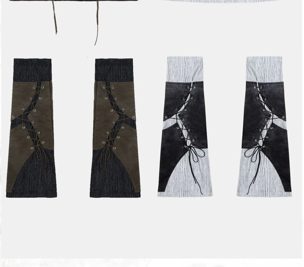 tied with string leg warmers