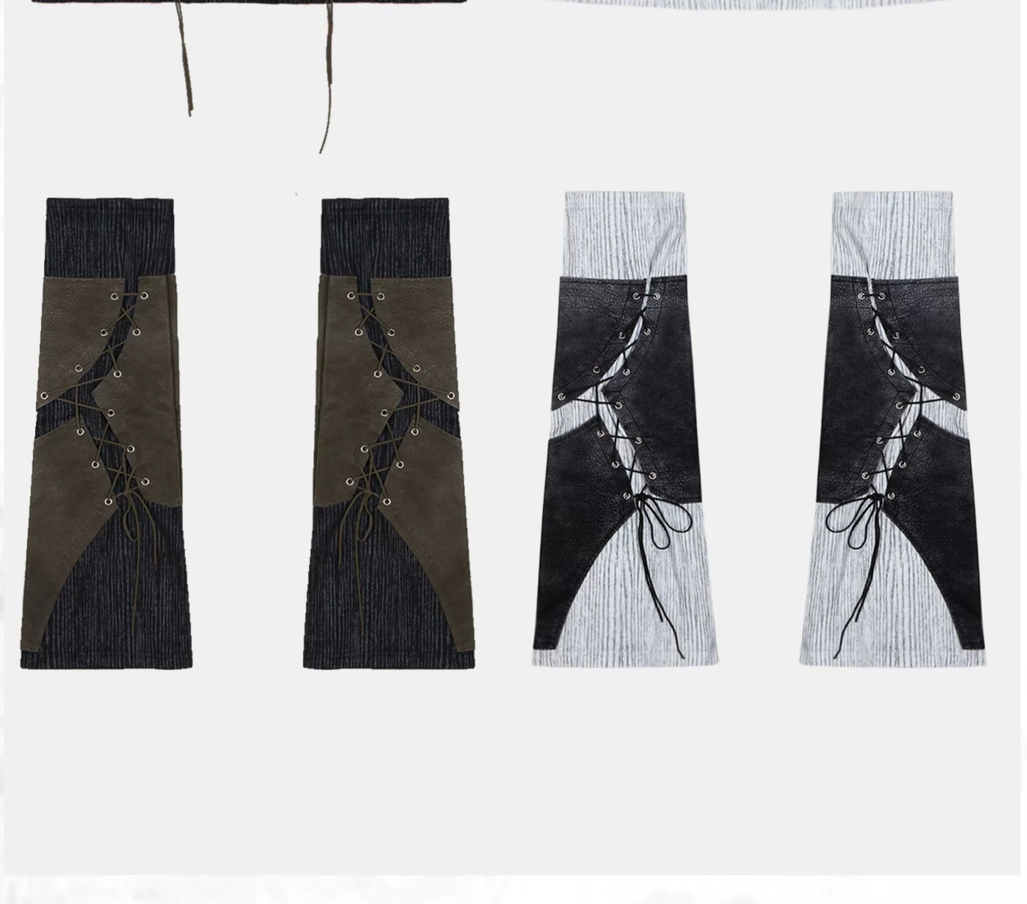 tied with string leg warmers