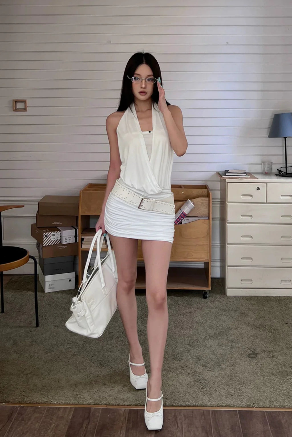 draped halter neck dress10019