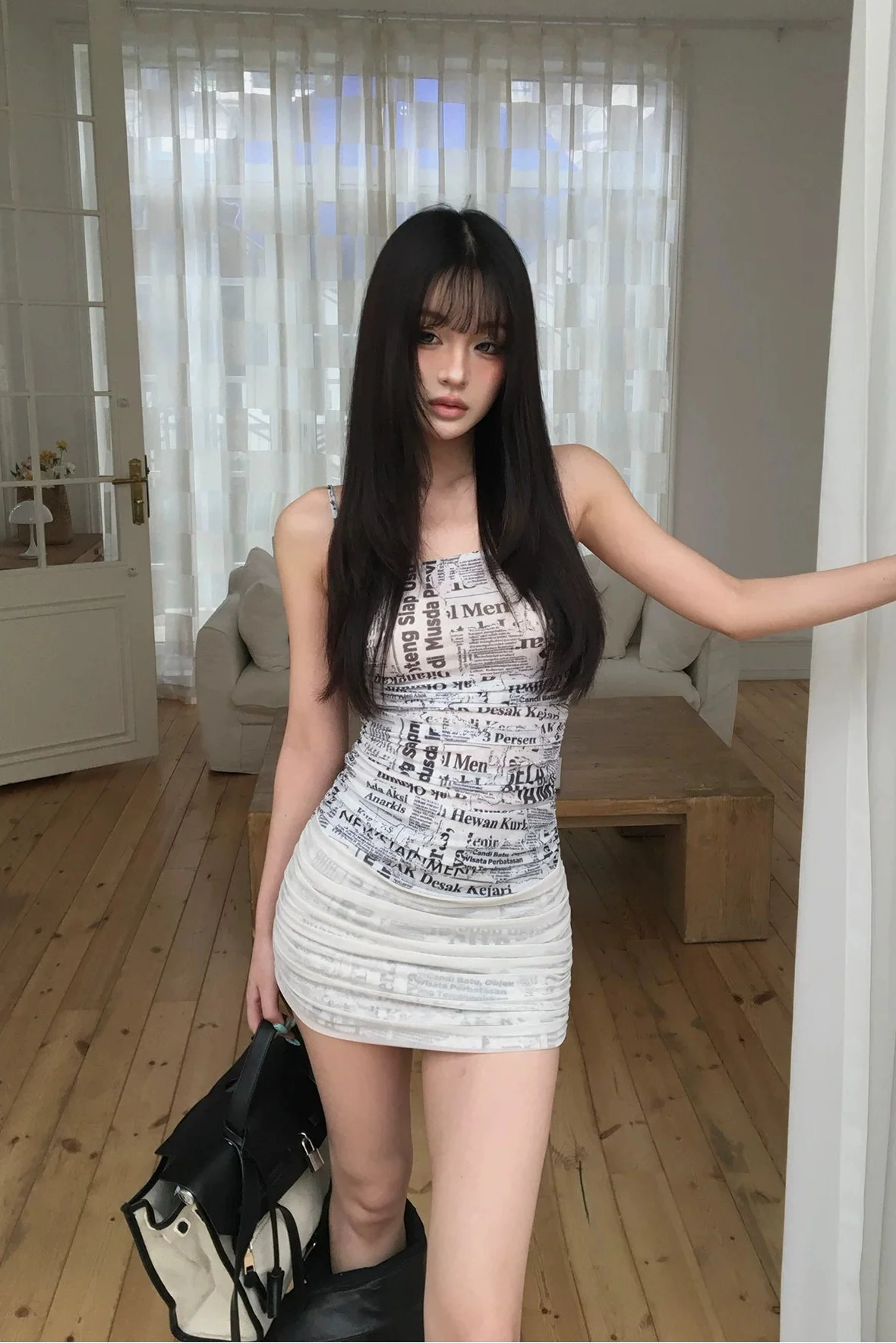 newspaper print mini dress10004