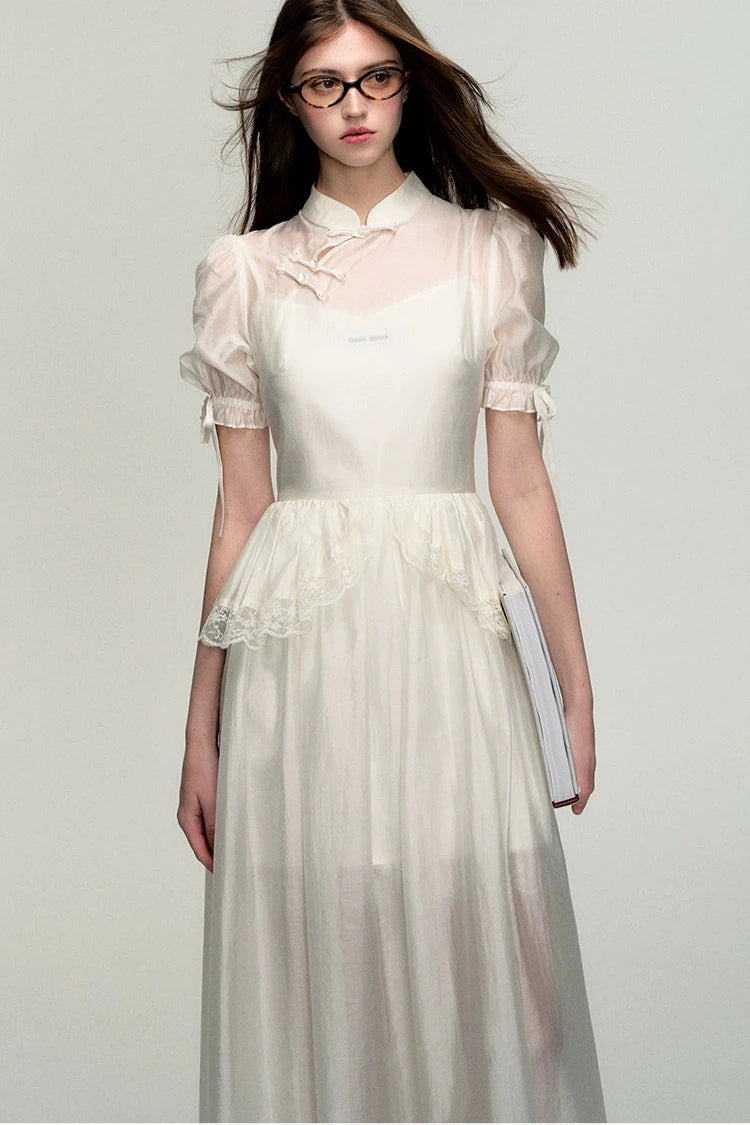 chinese smock lace two-piece set up