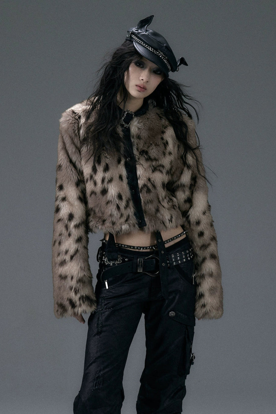 punk leopard fur jacket