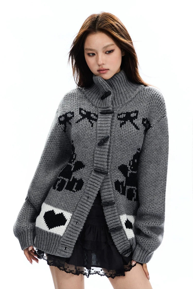 bear printed knitted cardigan