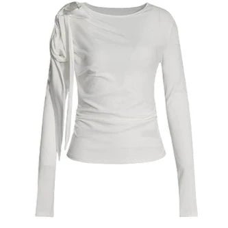 Cozyfit asymmetrical bow long-sleeved shirt