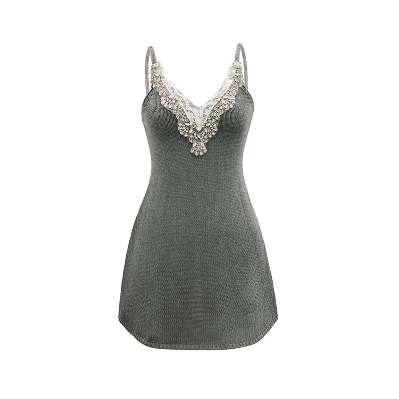 summer waist vneck knit halter dress