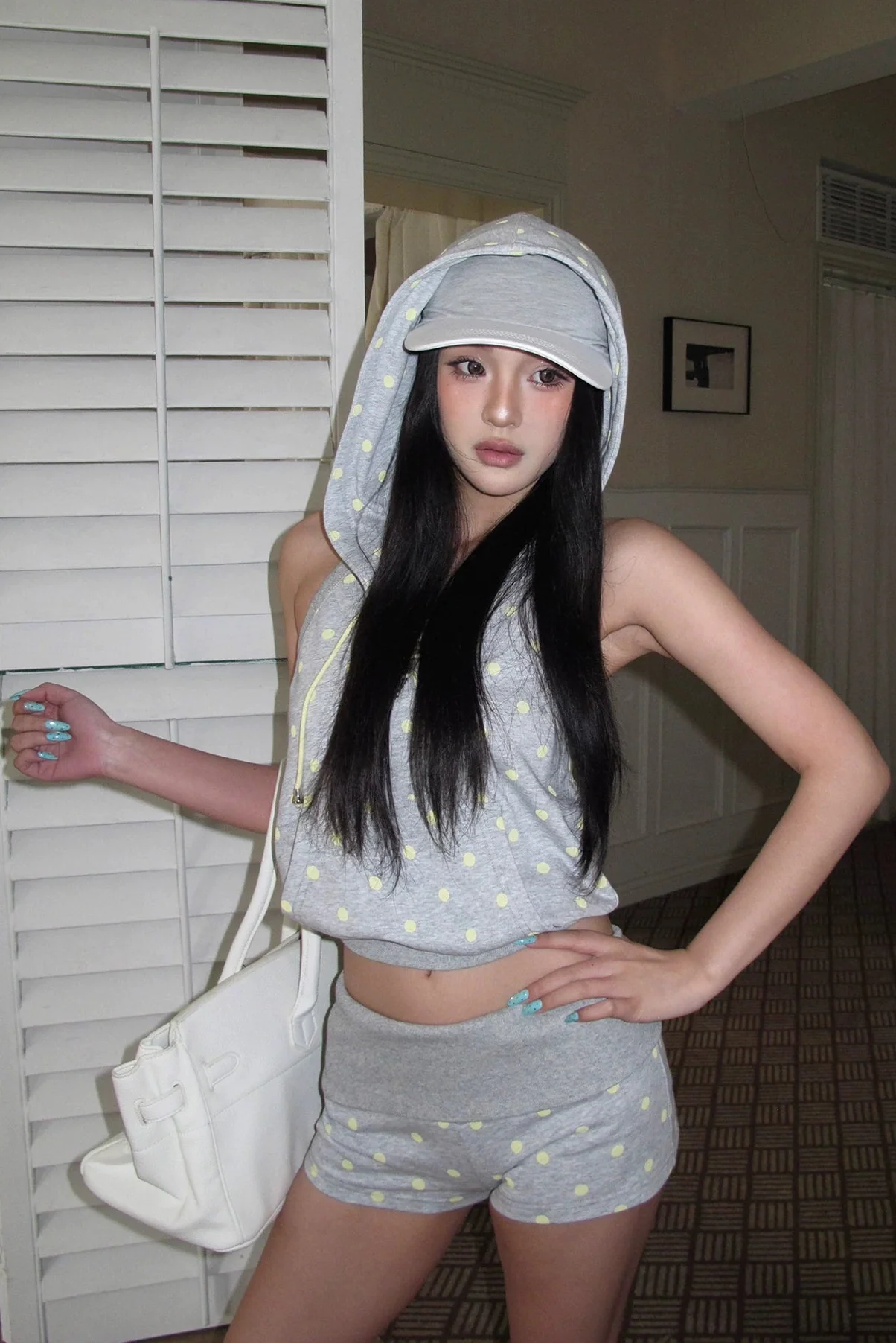 dot lace up hoodie top10017