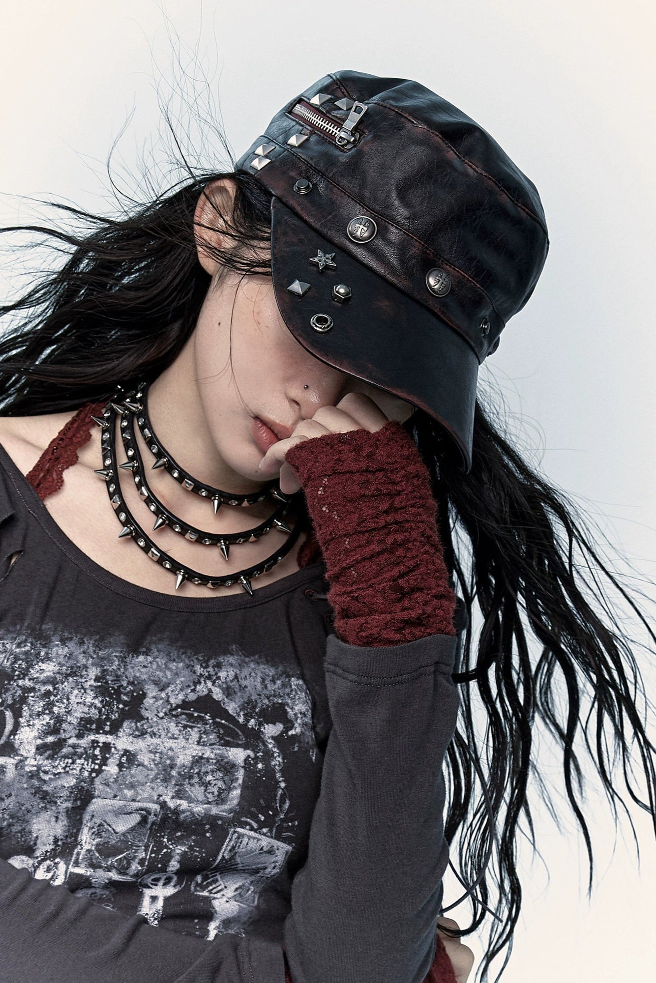 punk leather hat