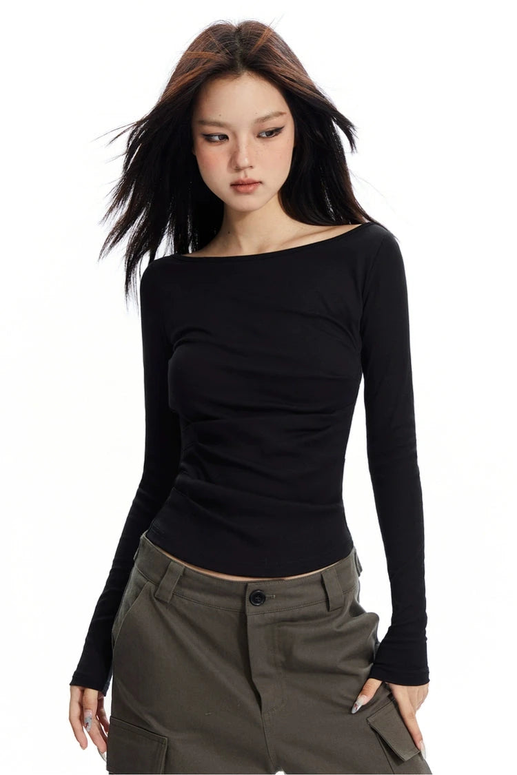 back exposed slim shirt