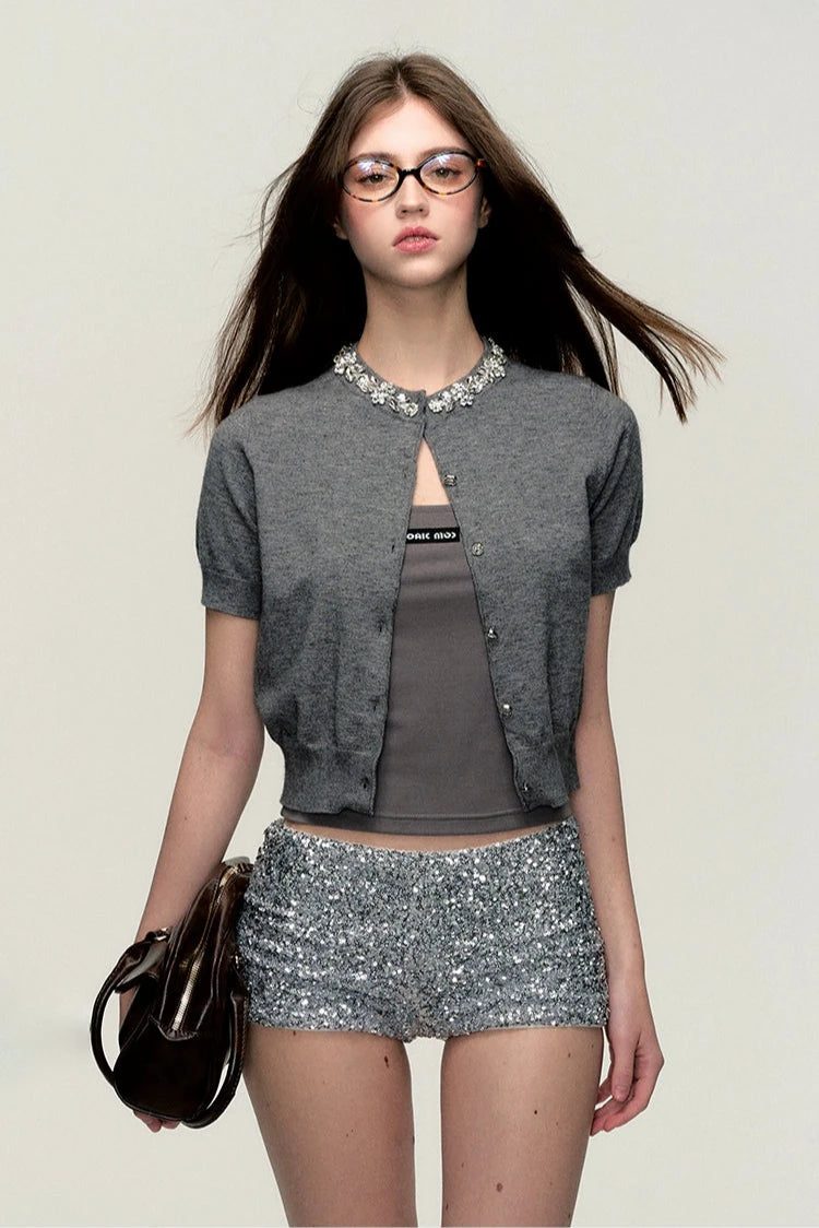 college gray knit cardigan