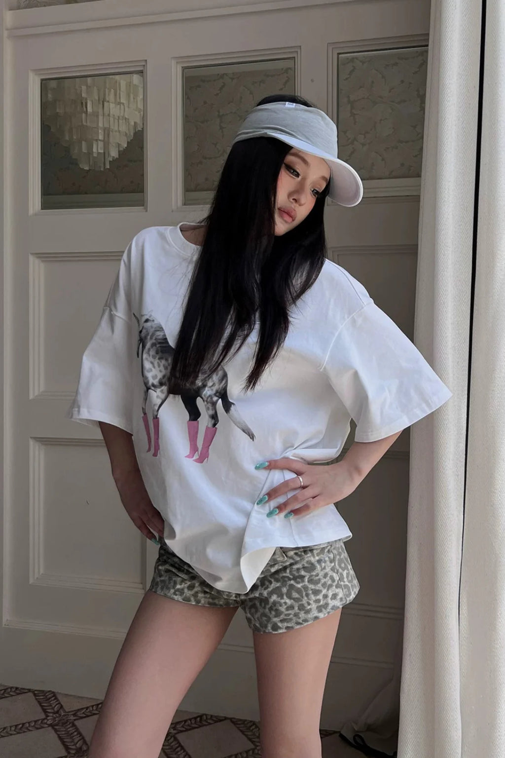 double button leopard shorts10013