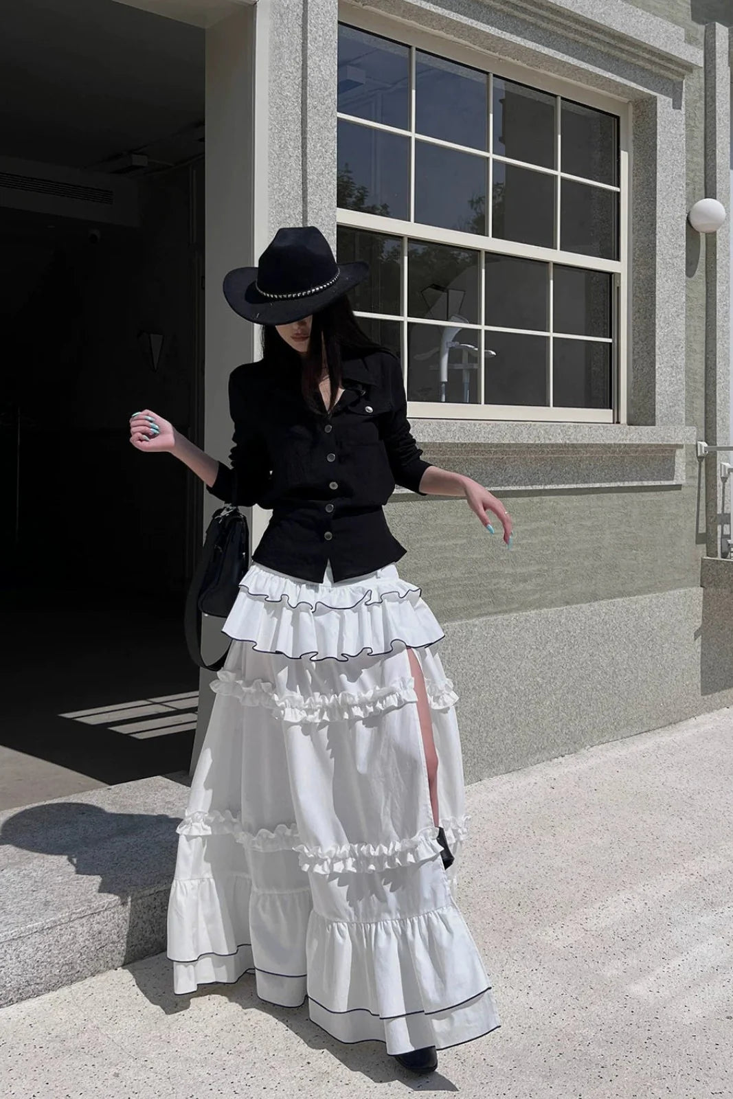 high slit tiered skirt10015