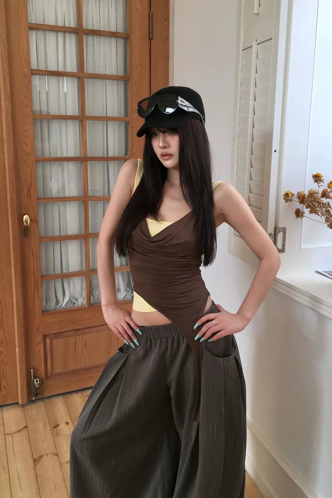layered cowl neck halter10007