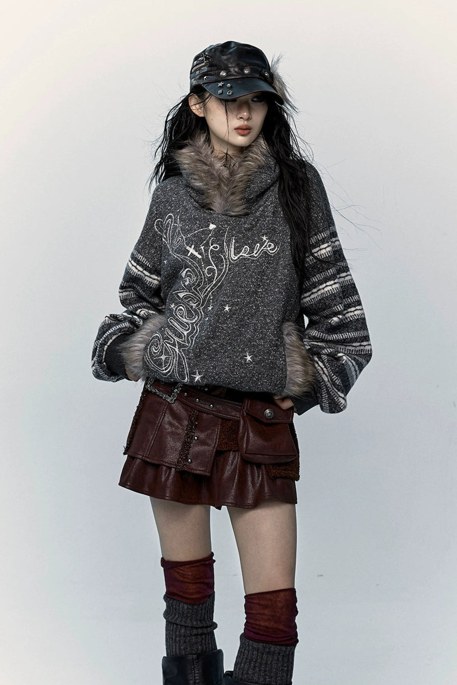 loose fur hoodie