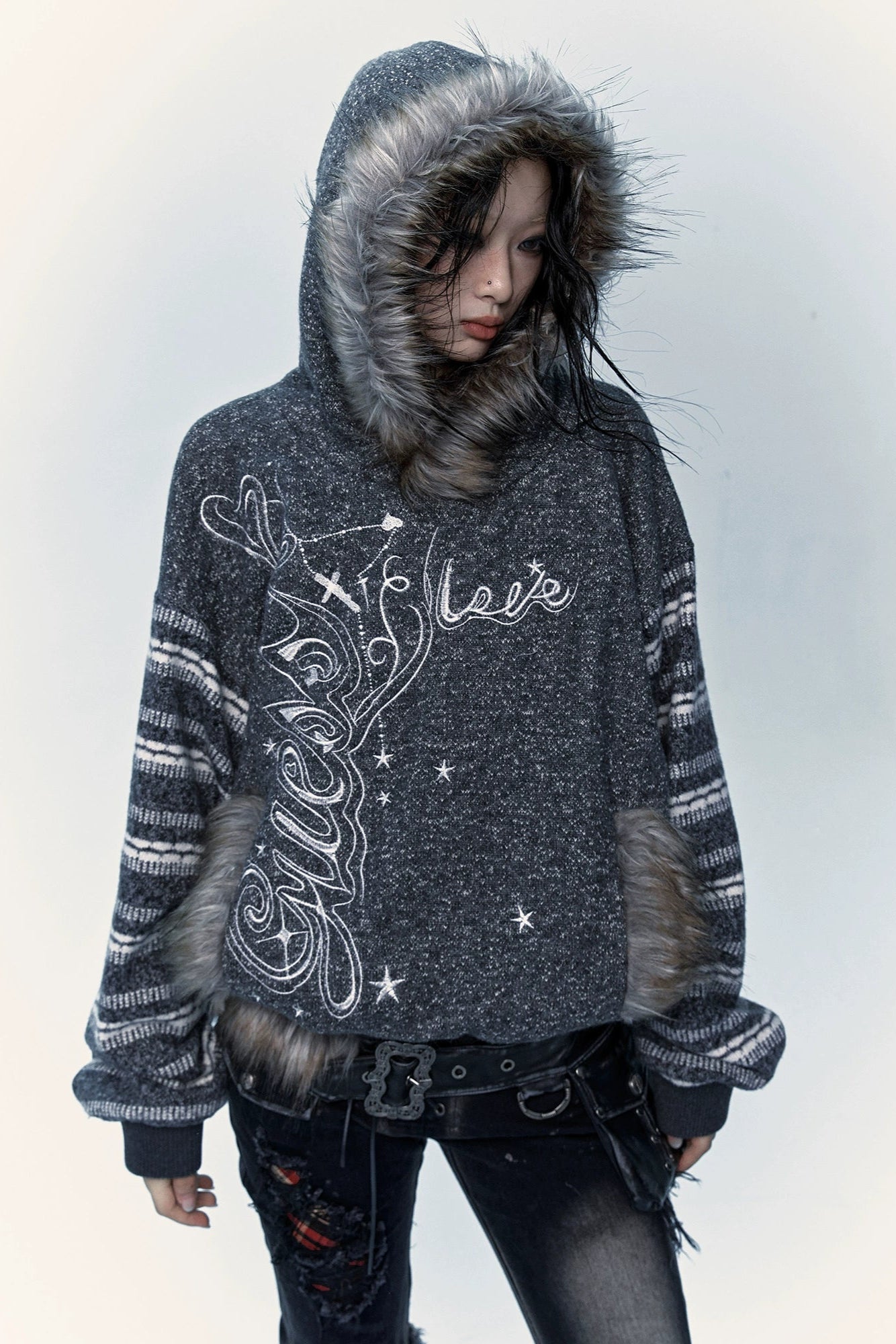 loose fur hoodie