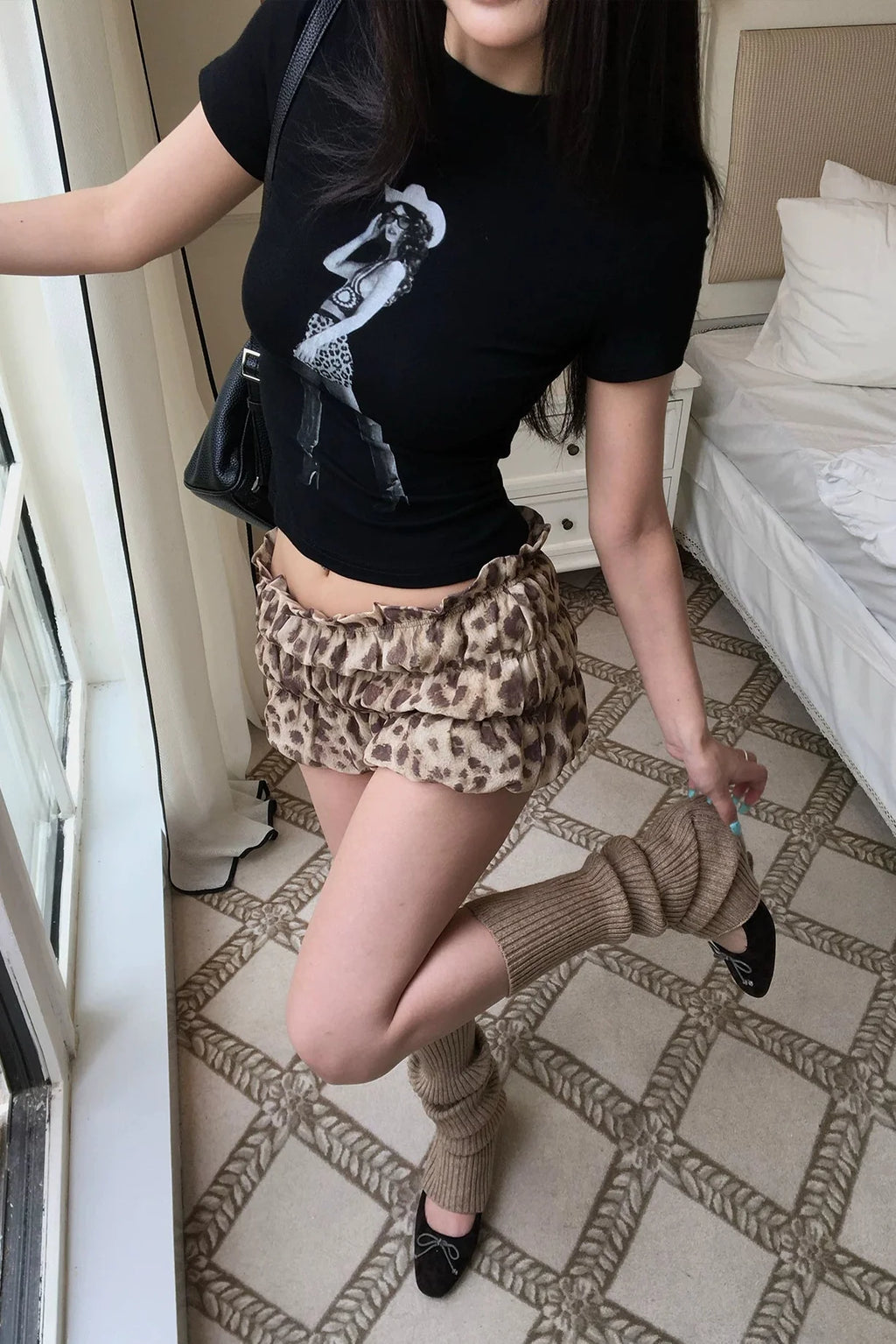 waffle leopard short pants10008