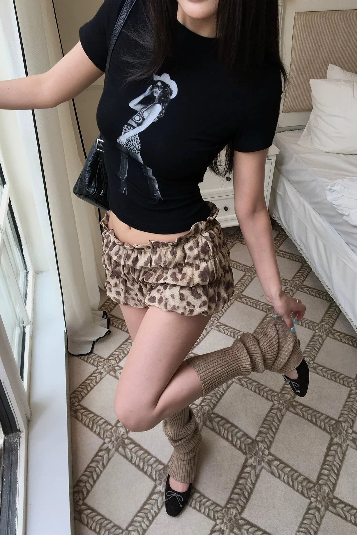waffle leopard short pants10008