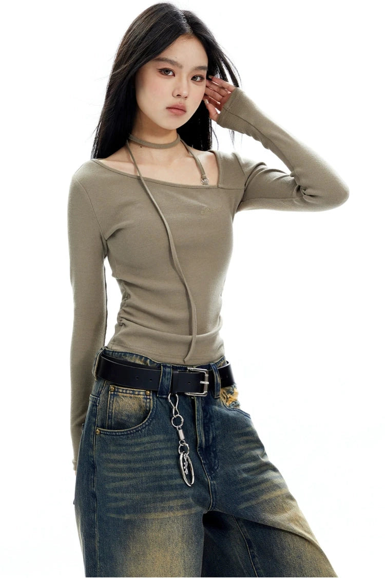 slope neck halter neck strap shirt